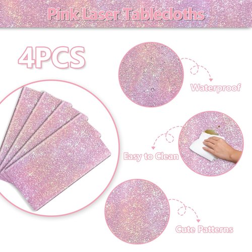 APUXXJUPA Pink Glitter Table Cloth, 4 Pack Light Pink Tablecloths for Girls Young Lady Birthday Party Supplies Bridal Wedding Decorations, 51 x 86 in