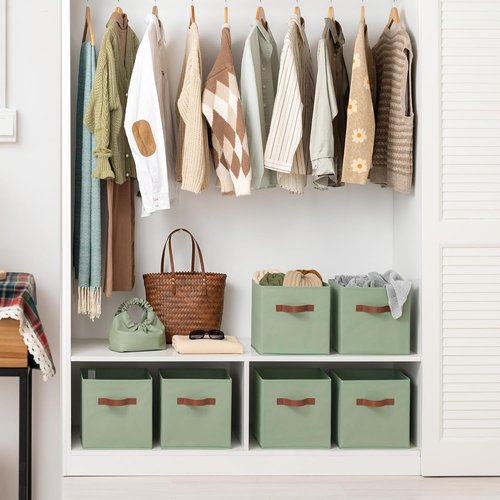 Granny Says 11-Inch Cube Storage Bins - Collapsible Fabric Baskets for Organization | Sage Green, 6-Pack