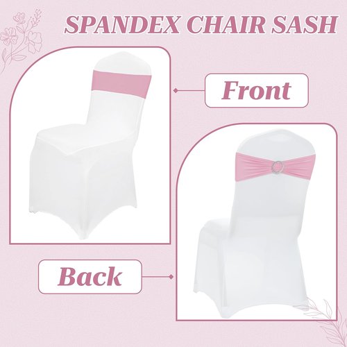 MDS Spandex Chair Sashes - Premium Stretch Covers with Buckle Slider | Universal Fit for Weddings & Events - Pink, Pack of 75