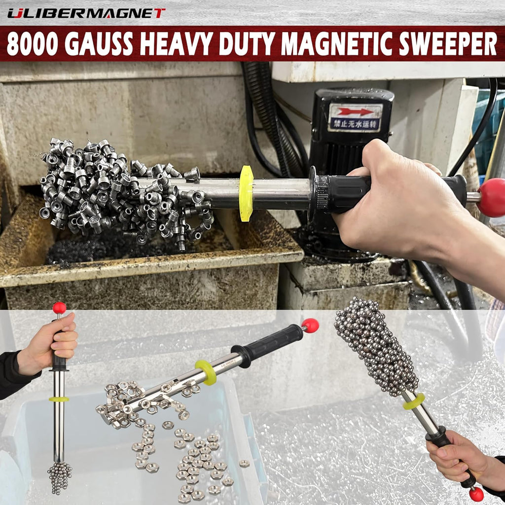 ULIBERMAGNET Magnetic Pickup Tool - 8000 Gauss Neodymium Retrieval Rod with Release Handle | Heavy-Duty Metal Sweeper for Nails, Screws, and Iron Scraps
