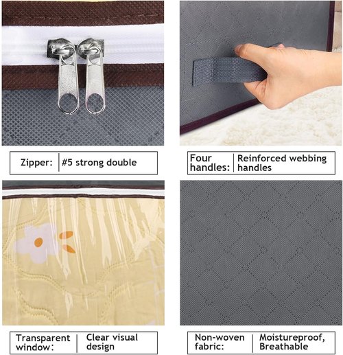 Budding Joy 90L Under Bed Storage Containers - Foldable Closet Organizers for Linen, Blankets, Clothing & More | Grey