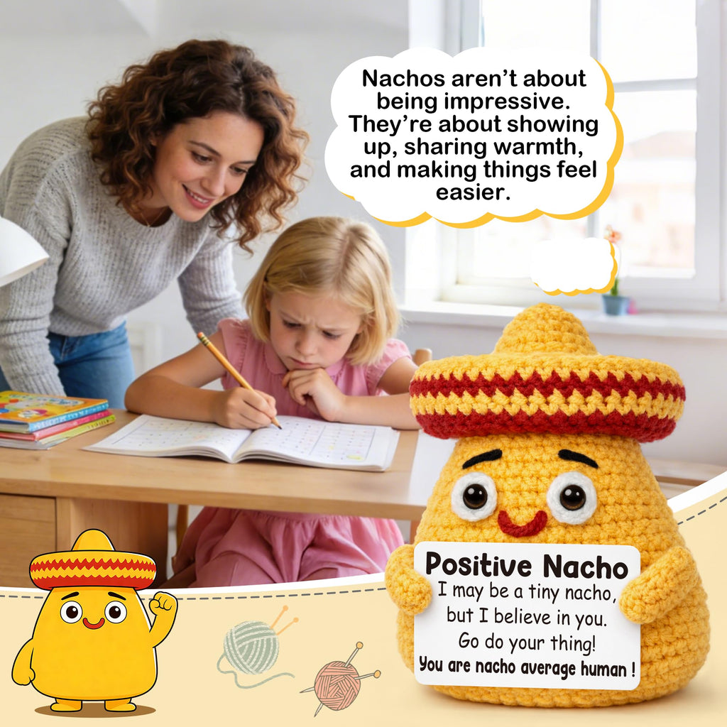 Positive Nacho Gifts for Women Men Birthday Gifts for Daughter, Easter Basket Stuffers Gift for Teens Girls Boys Kids Friend Coworker Handmade Crochet Positive Crochet Animals Emotional Nacho Support