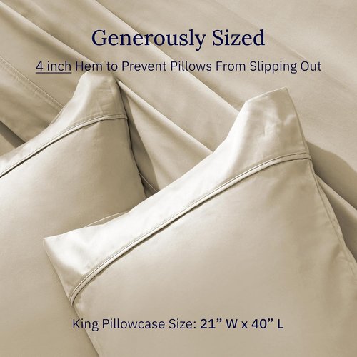 California Design Den King Pillowcase Set - 400 Thread Count, 100% Cotton, Soft & Breathable - Beige