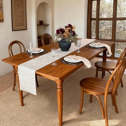 ZIWUROAD Table Runner with Jacquard Design, Waterproof Thick Table Runner for Home Decor Country Rustic Farmhouse Kitchen Dining Table Decoration (Milky White, 12x144 Inch)