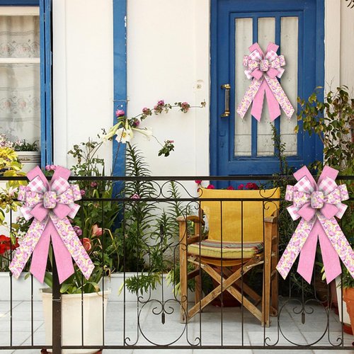 Estivaux Large Spring Flowers Wreath Bows - Pink Burlap Butterfly Design for Weddings & Parties