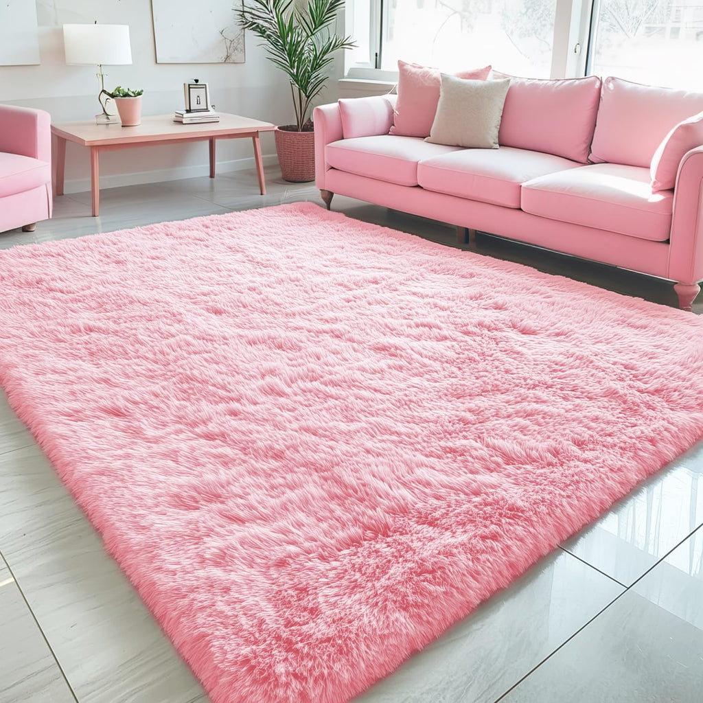 OLANLY Large Area Rug - Soft Fluffy Shaggy Indoor Carpet for Living Room & Bedroom | Pink 5x8