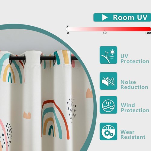 chiinvent Blackout Rainbow Curtains for Kids Cute Rainbow Room Darkening Window Curtains Decorative Cartoon Black Out Curtain for Girls Bedroom Nursery, C1, 52" x 84", 2 Panels (90% Blackout)