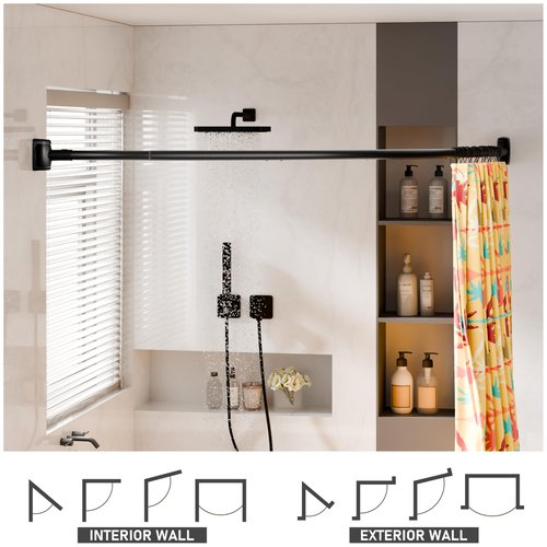 DYHOME Curved Shower Curtain Rod, Need to Drill, 35-76 inches Adjustable Curved Shower Rod Rustproof Shower Rod Round Shower Curtain Rod for Bathroom, Bathtub, Stall, Stainless Steel, Black