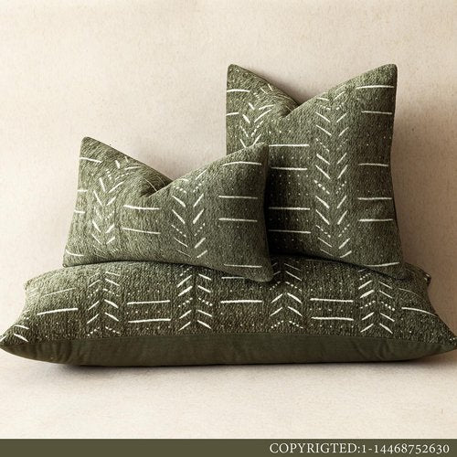 vivrudil Home Décor Decorative Boho Accent Chenille Throw Pillow Covers Textured Neutral Cushion Covers Soft Farmhouse Pillowcase for Couch Sofa Bed Living Room, 18×18 Inch, Set of 2, Olive Green