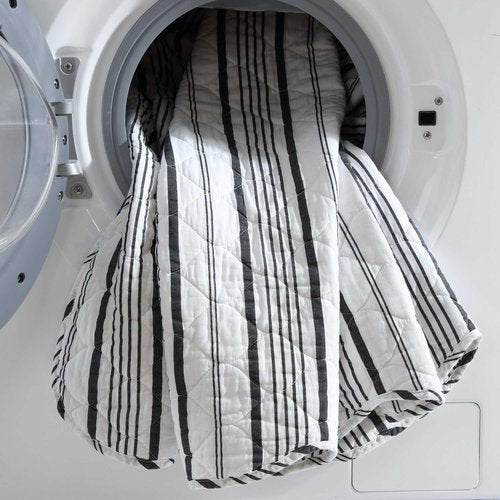 Laura Ashley - Quilt Set, Super Soft & Prewashed Bedding with Matching Shams, Modern Design with Scallop Edges, Cozy Home Essentials (Stripe Perfection Grey, Full/Queen)