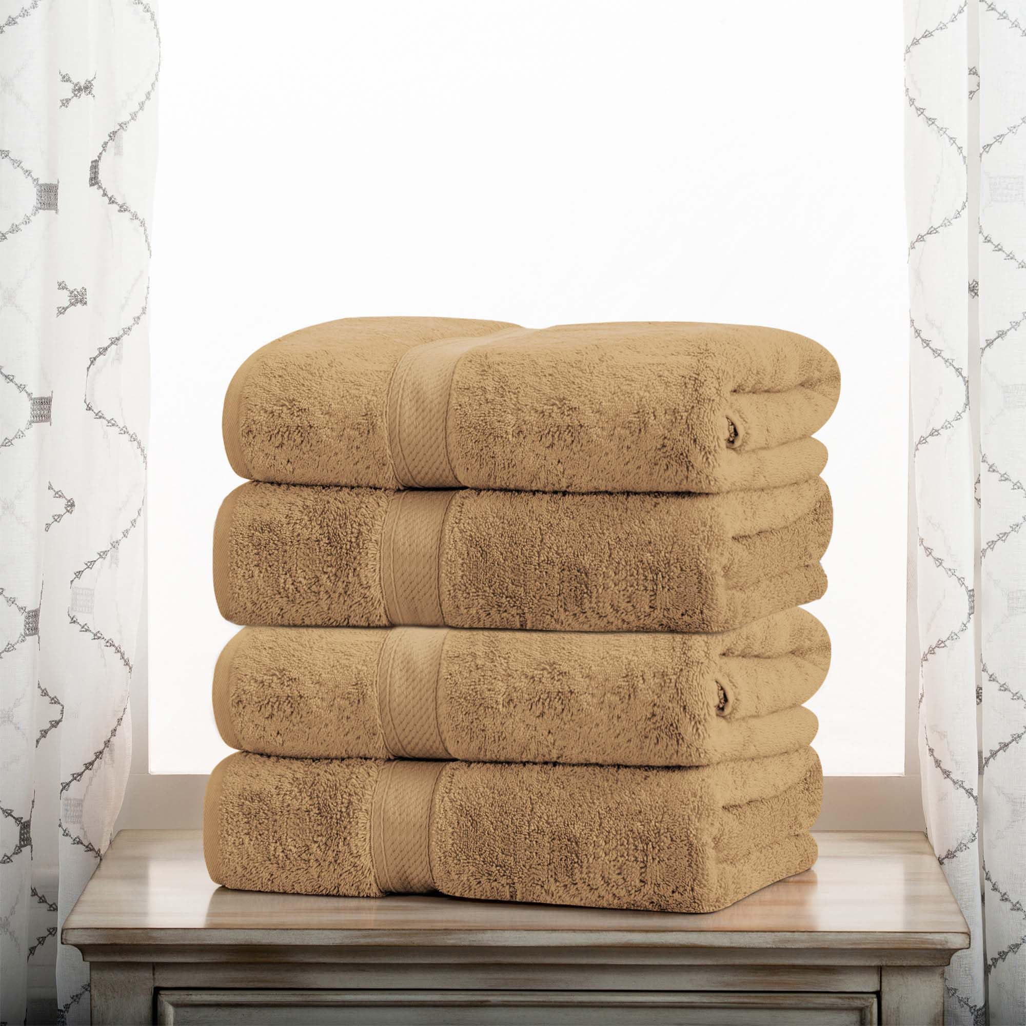 Superior Egyptian Cotton Plush & Absorbent, Bath Towel Set of 4, Toast