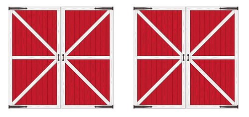 Beistle Red Barn Door Backdrop Props, 4 Pieces - Printed Plastic Animal Farm Party Wall Decorations, Western Birthday