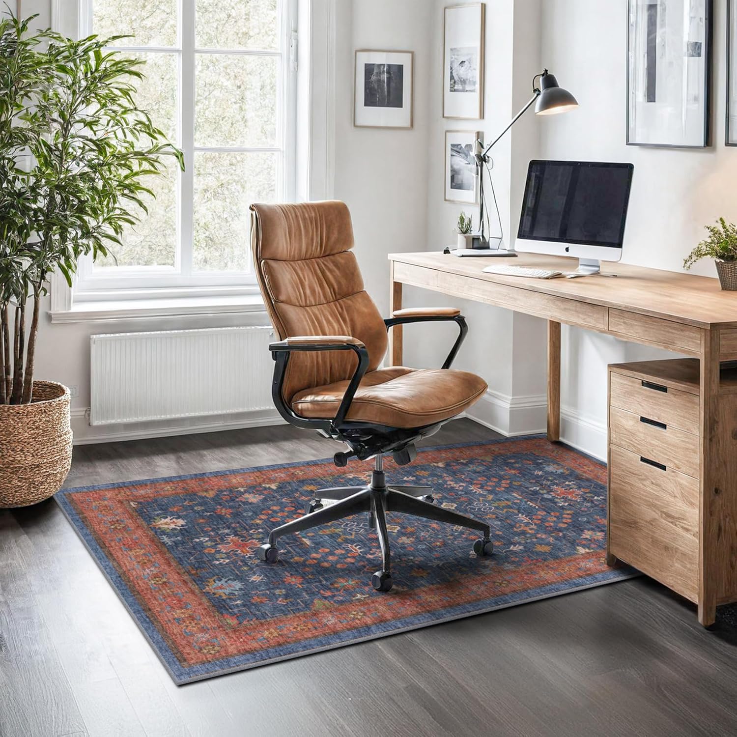 Skiennix Large 3x5 Kitchen Rug - Non-Slip, Machine Washable, Stain Resistant | Tribal Farmhouse Décor (Navy Blue)