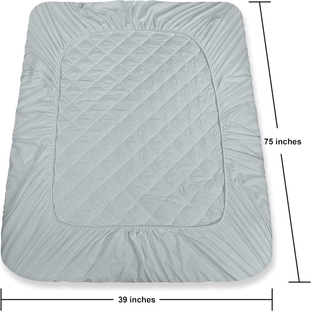 Utopia Bedding Quilted Twin Mattress Pad - Elastic Deep Pocket Protector | Machine Washable Light Grey