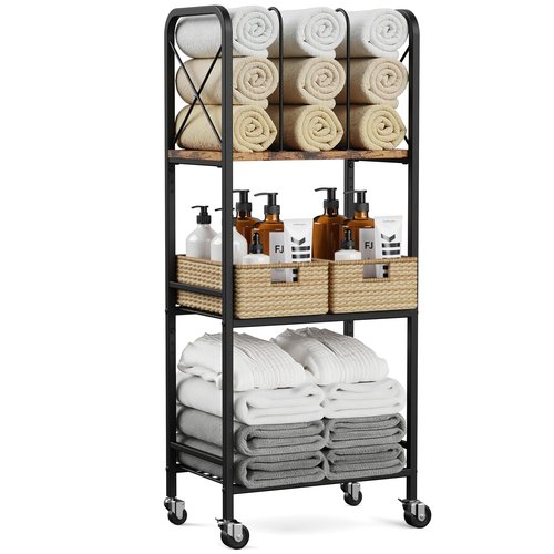 niffgaff 3-Tier Movable Towel Rack, Free-Standing Towel Holder with M-Shaped Detachable Dividers, for Bathroom, Pool
