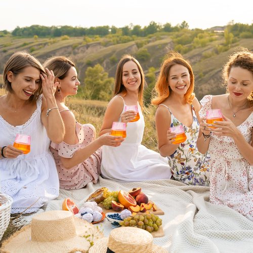 24 Pack Pink Plastic Wine Cups, 14oz Disposable Stemless Ribbed Wine Glasses, Cute Clear Unbreakable Outdoor Cocktail Glasses, Heavy Duty Plastic Drinking Cup for Galentine Wedding Party Mimosa Bar
