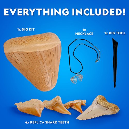 National Geographic Shark Tooth Dig Kit - Excavate Ancient Shark Fossils & Create a Necklace | STEM Activity for Kids Ages 6-8