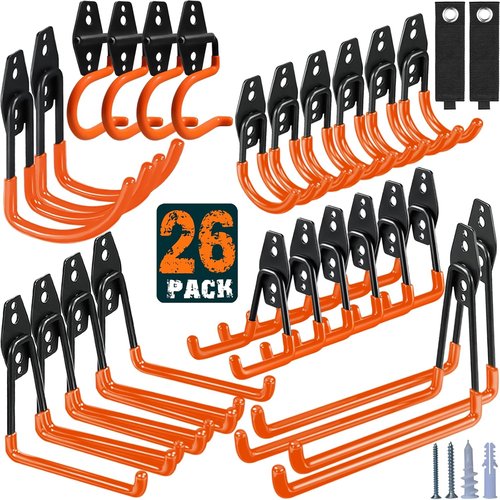 HUPBIPY Heavy Duty Garage Hooks - 26 Pack Wall Mount Storage Organizer for Tools, Ladders & Bikes