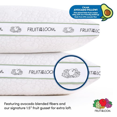 Fruit of the Loom Avocado Gusset Pillows 2 Pack – Ultra Comfort, Machine Washable (Standard/Queen 19x27x1.5)