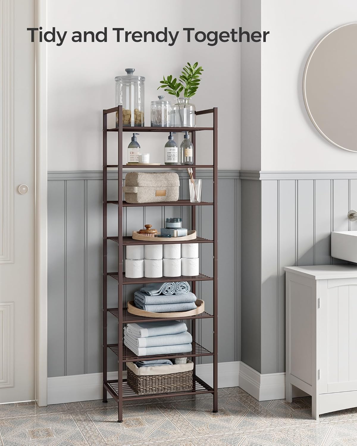 SONGMICS Narrow Shoe Rack - Sturdy 8-Tier Metal Storage Organizer for Small Spaces | Bronze, 12"D x 17.6"W x 50.6"H