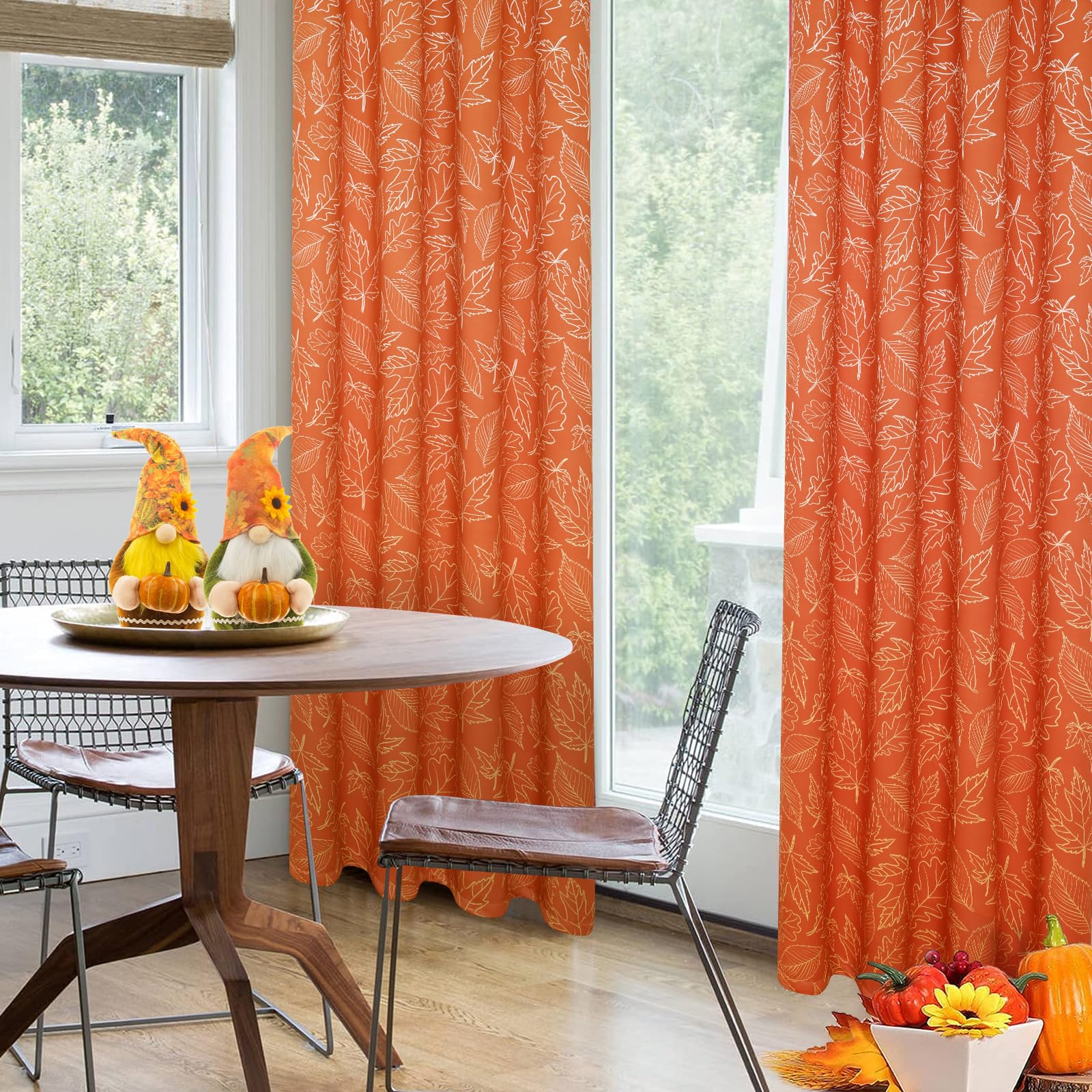FRAMICS Thanksgiving Fall Curtains for Living Room Maple Leaves Curtains 84 Inch Length Blackout Thermal Insulated Window Curtain 2 Panels Set Grommet Room Darkening Curtains for Bedroom Dining Room