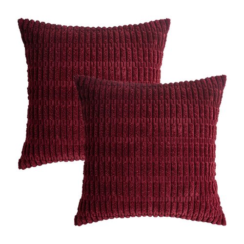 Smile of hope Pack of 2 Burgundy Corduroy Decorative Pillow Covers 18x18 Inch Soft Boho Striped Throw Pillow Covers Modern Farmhouse Home Decor for Sofa Living Room Couch Bed