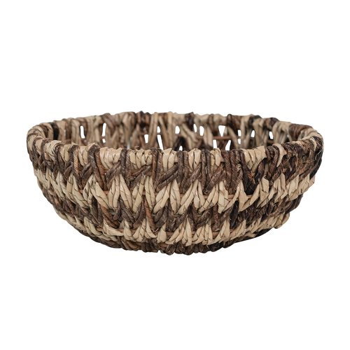 Small Woven Buri and Banana Fiber Basket Organizer Decor for Storage, Natural and Brown