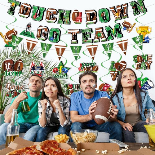 Football Party Decorations Supplies, Superbowl Decorations Set Include Game Time & Touch Down Banner, Pennant Banner, Hanging Swirls for Football Game Day Superbowl Sport Party Supplies