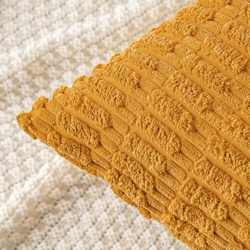 MIULEE Corduroy Throw Pillow Covers - Soft Boho Striped Design | 18x18 Inch, Gold Yellow for Modern Home Decor