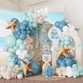 Under the Sea Party Decorations 140pcs Blue and sand white Balloons with Starfish Foil Balloons for Summer Ocean Beach Baby Shower Birthday Party Supplies