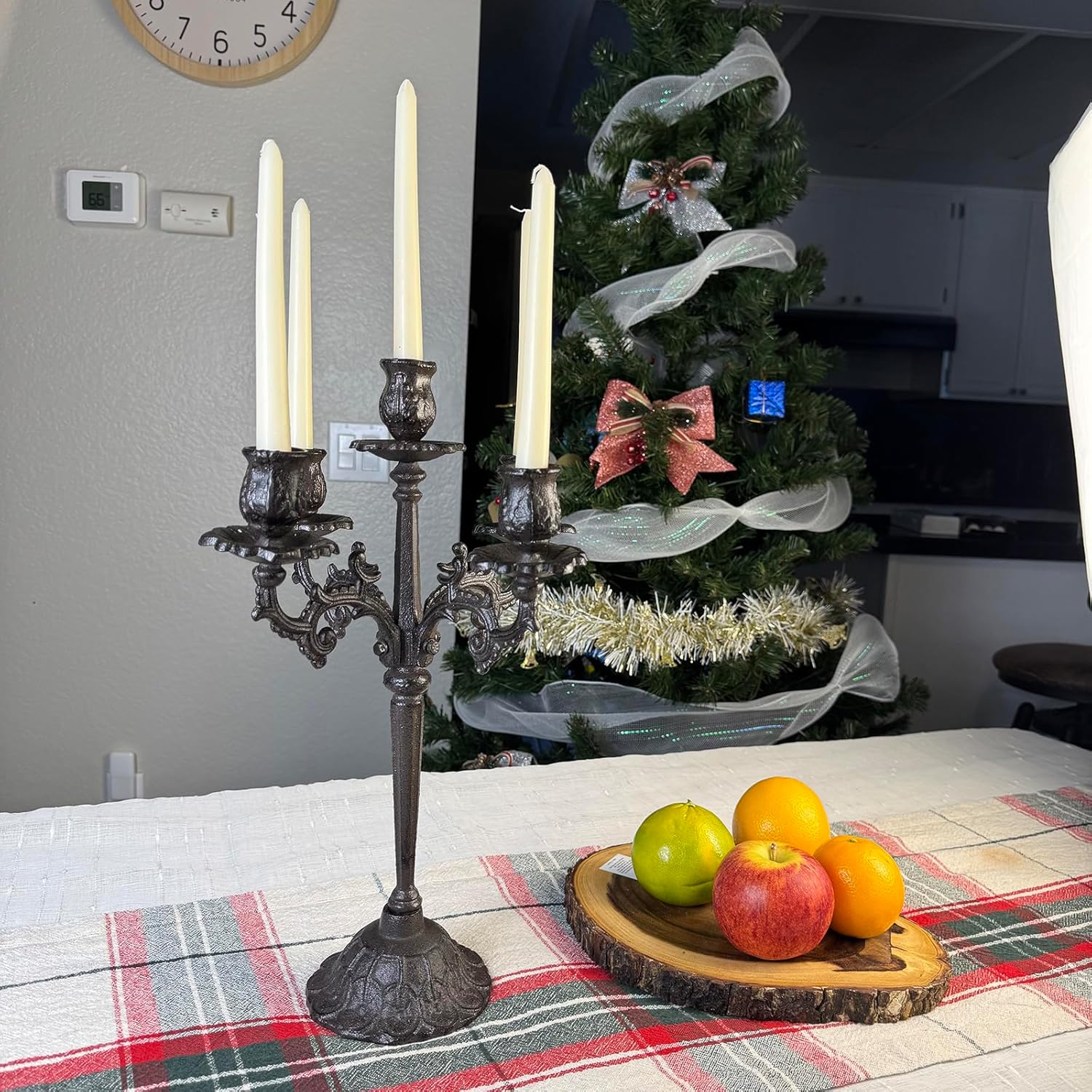Antique Rust Brown Cast Iron Candelabra - 5-Arm Vintage Floral Candle Holder | 17" Tall Rustic Centerpiece for Holiday Decor