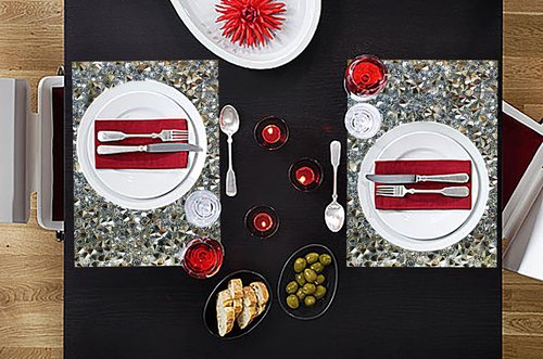 Silver Heat Resistant Square Placemats - Set of 6 with Rhinestone Decor and Sparkly Bling