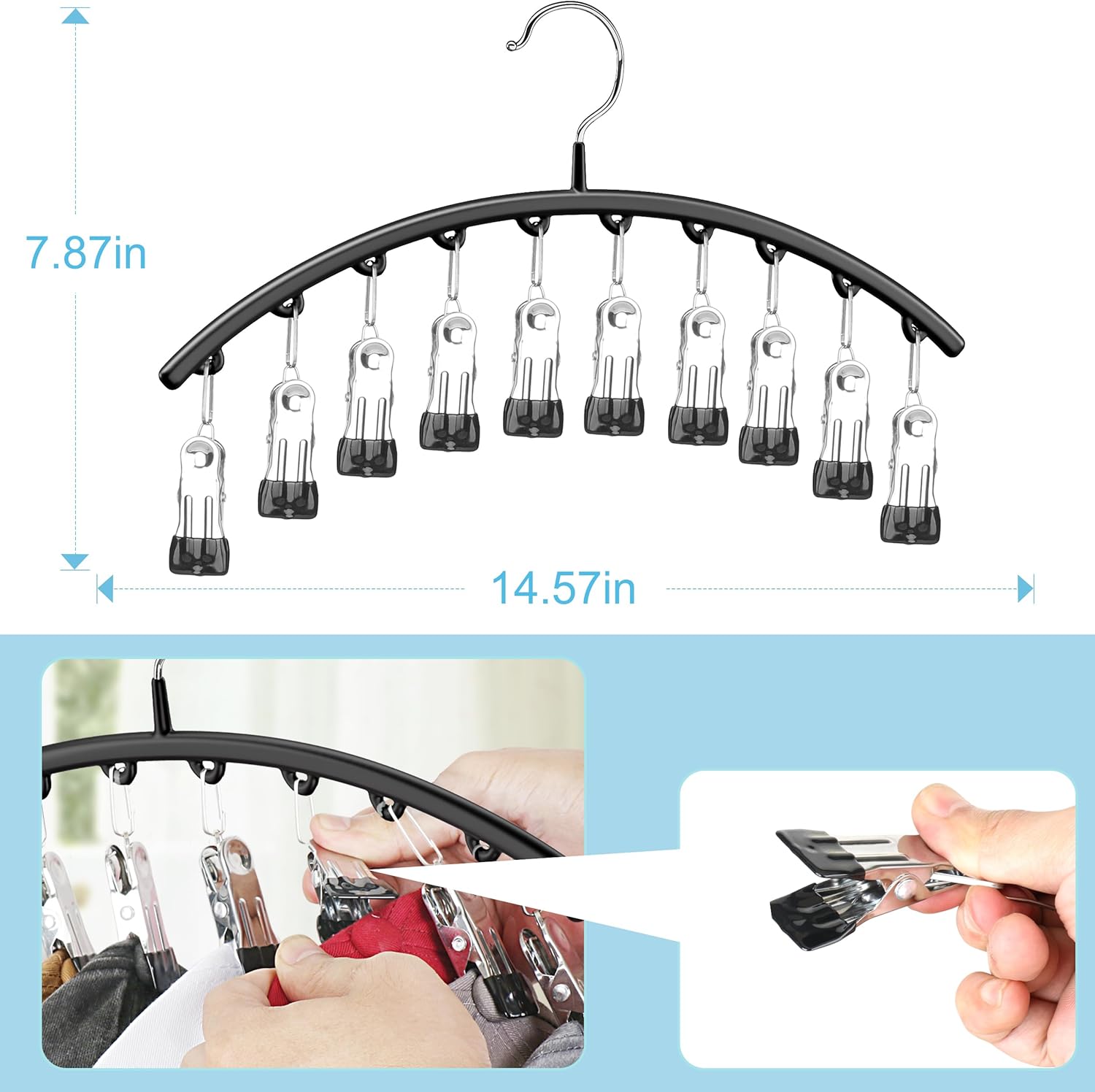Skiennix Hat Hangers - Metal 2-Pack Hat Organizer with 10 Clips | Black Baseball Cap Holder for Closet