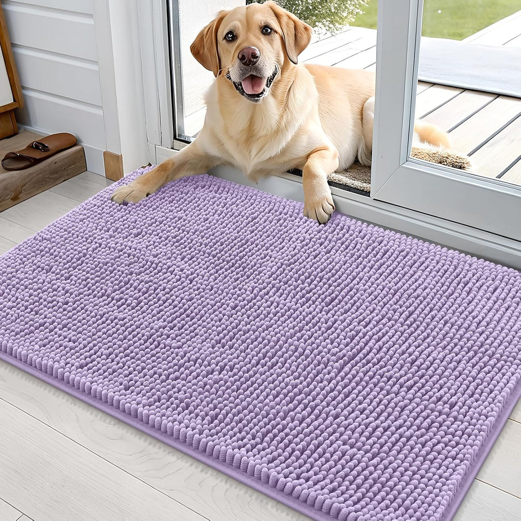 OLANLY Dog Door Mat - Absorbent Non-Slip Washable Doormat for Muddy Paws | 36x24 Lavender Carpet