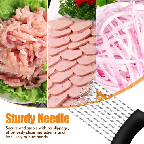 CNTVO Onion Holder for Slicing, Stainless Steel Onion Slicer, Onions Slicer Holder with Protective Cover, Multi-Use Vegetable Chopper for Onions Tomatoes Avocados Potato Eggs Kiwifruit Meat Lemon