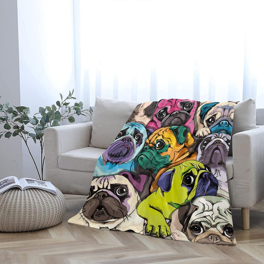 Pug Blanket Gifts for Women, Cute Pug Print Theme Decor Home Bedroom Living Room Couch Sofa Adults Soft Cozy Plush Flannel Throws 50"x40"