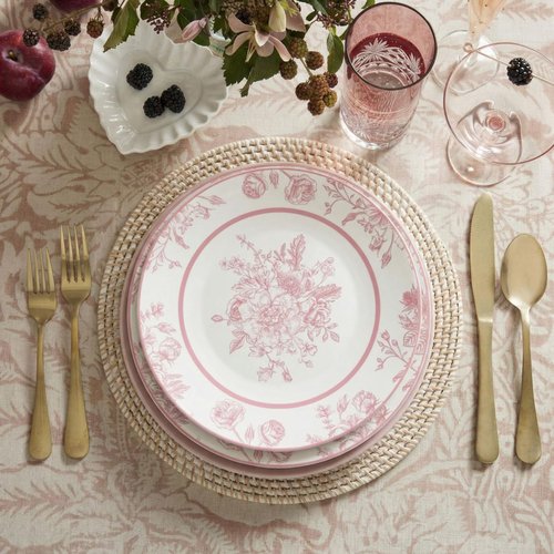 Jinei 8 Pcs Pink Floral Salad Plates Dinnerware Set Chinoiserie Ceramic Round Dessert Serving Plates 8 Inch Dinner Serving Tableware for Kitchen, Microwave Oven Dishwasher Safe