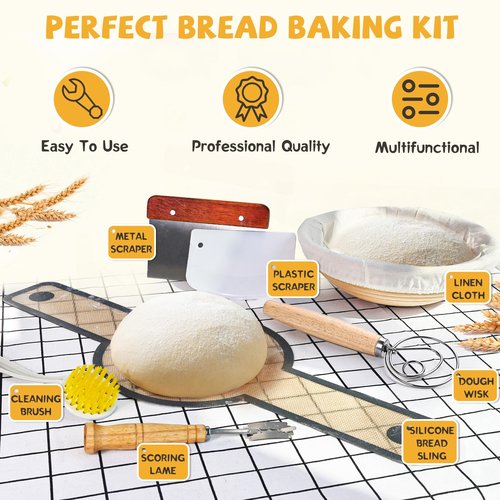 Advanced Cast Iron Dutch Oven for Baking, With Banneton Bread Proofing Basket & Baking Supplies, 5QT Multi-Functional Dutch Oven Pot with Lid, Cast Iron Bread Pan, Black