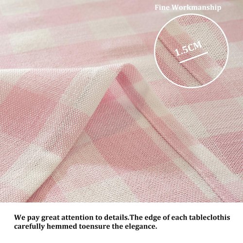 Alsoo Valentines Pink Gingham Tablecloth Rectangle Checkered Table Cloth Cotton Linen Fabric Wrinkle Free Washable Buffalo Plaid Table Cover for Kitchen Dining Picnic Camping, 60 * 75 inch
