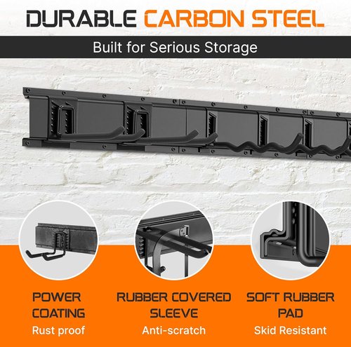 Garage Tool Organizer by 48 - Heavy Duty 520lbs Metal Wall Mount Rack with Adjustable Hooks for Garden Tools