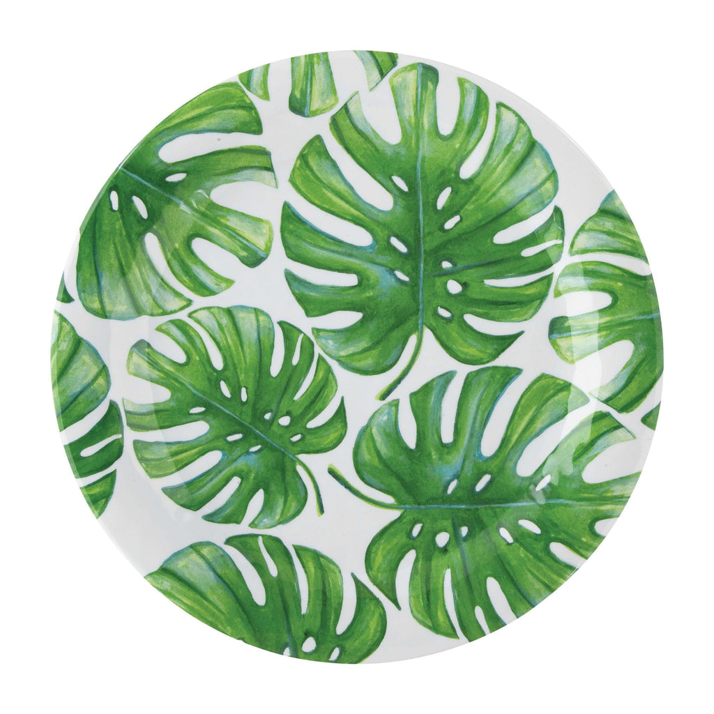 UPware Monstera Melamine Dinner Plate Set, Round Plates for Main course, Pasta, and Salad, BPA-Free, Dishwasher Safe, Green, 11 Inch, Set of 6