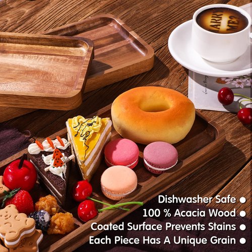 Roowest 5 Pack Solid Acacia Wood Serving Trays for Laser Engraving Rectangular Wooden Board for Food Appetizer Serving Tray Plates for Vegetables Fruit Cheese Housewarming Gifts(16 x 6.5 Inch)