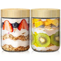 2 Pack 16oz Overnight Oats Containers with Bamboo Lids, Glass Jars with Airtight Lids for Meal Prep, Wide Mouth Mason Salad Jars, Glass Food Storage Container for Yogurt Chia Snacks Spice Sugar