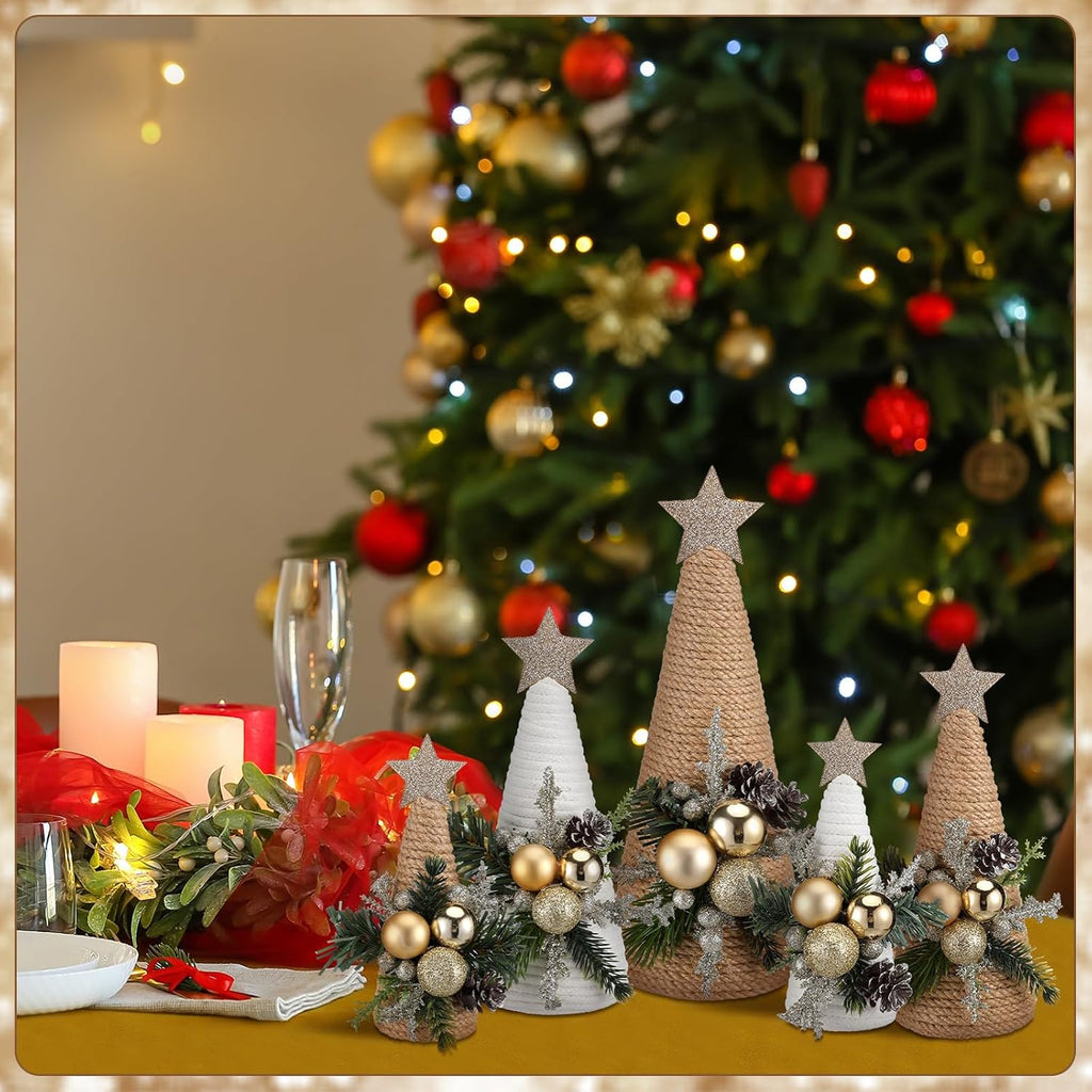 Thyle Christmas Yarn Trees - 5 Pcs Artificial Cone Tree Centerpiece for Holiday Decor | Winter Kitchen Tabletop