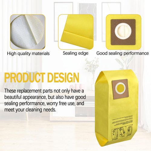 HOLEPU AH10243 Disposable Vacuum Bags for Hoover Commercial CU2 Vacuum Cleaner CH54013 CH54015 CH54113 CH54115 for HushTone, Yellow (10 Pack)