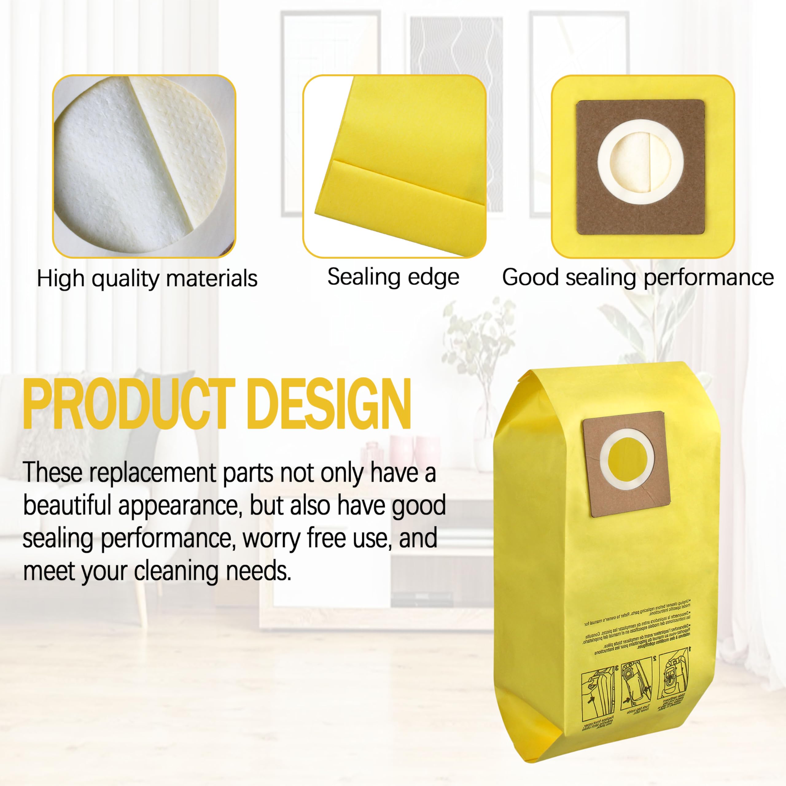 ORTVS AH10243 Disposable Vacuum Bag for Hoover Commercial CU2 Vacuum Cleaner CH54013 CH54015 CH54113 CH54115 Upright Bags for HushTone Replacement, Yellow (10 Pack)