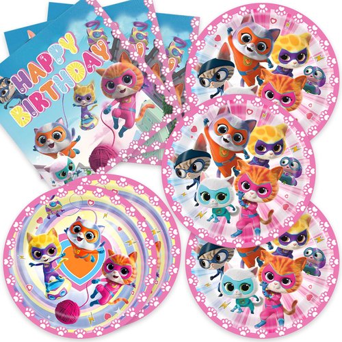 40PCS Super Kitties Party Supplies,Party Tableware Set for 20 Guests，theme Birthday Decorations ，Used for Kittys Birthday Party Supplies
