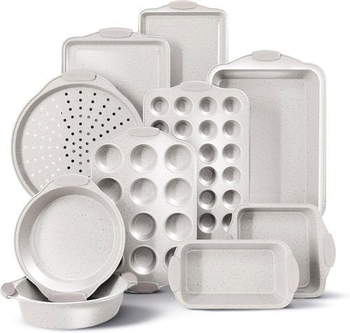 Country Kitchen Nonstick Bakeware Set - Durable, Easy Release, Stackable Design | 10 Pieces in Cream