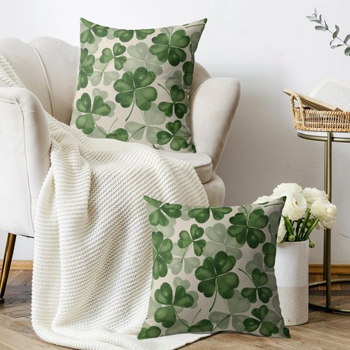 St Patricks Day Pillow Covers 18X18 Set of 2, Clover Print Saint Patrick's Dark Green Decorative Throw Pillow Covers Outdoor Farmhouse Holiday Shamrock Decoration Cushion Cases Couch Sofa Bed Decor