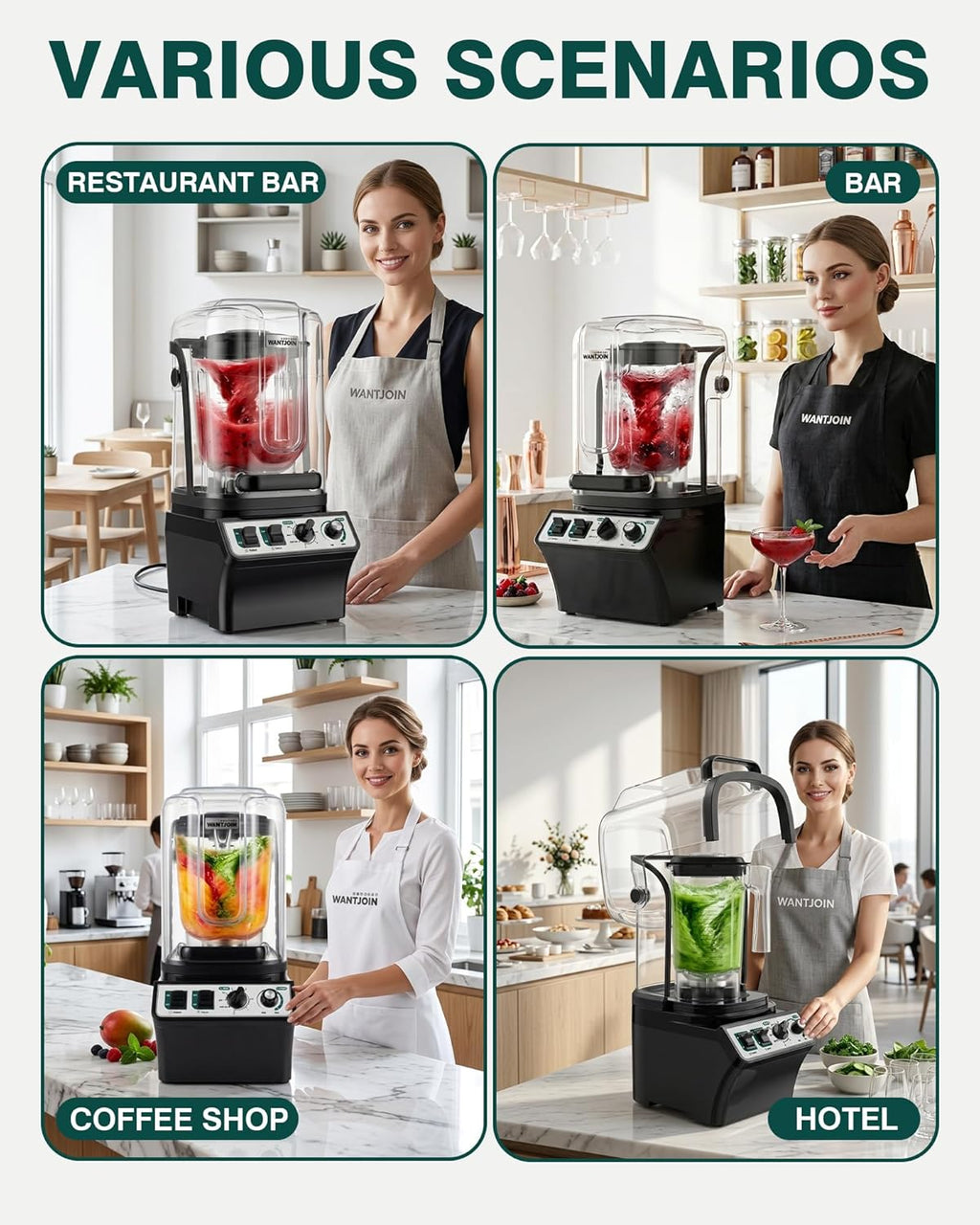 WantJoin Commercial Blender - 80Oz Quiet Smoothie Maker with Soundproof Shield & Self-Cleaning Feature